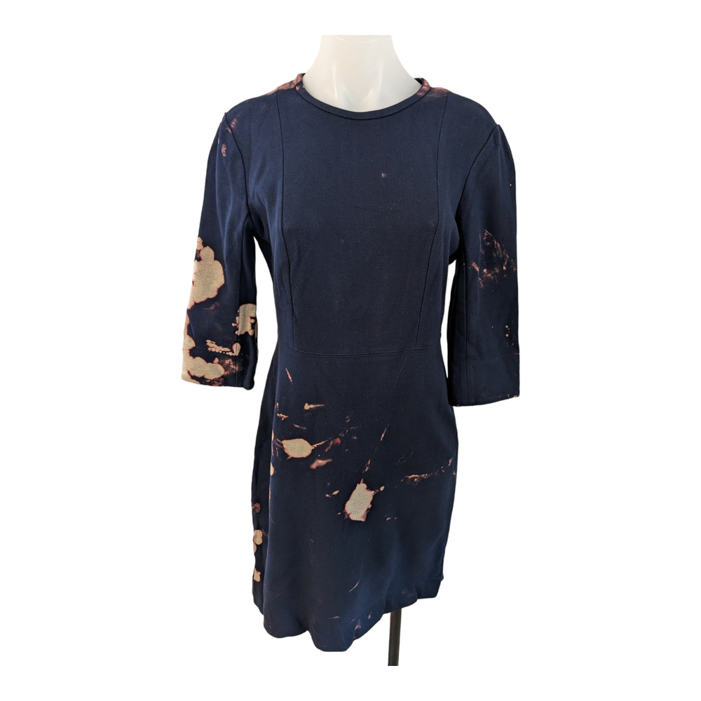 MM. Lafleur Size 6 Lena Ponte Sheath Dress Navy Nylon Blend Textured 3/4 Sleeves